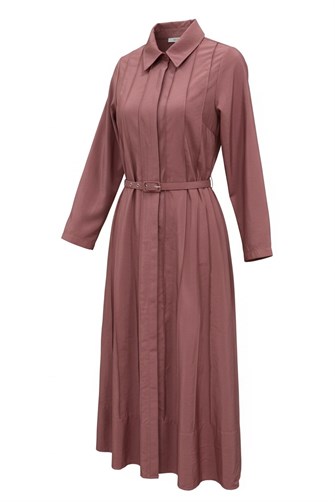 Lunera Pileli Kemerli Kupra Elbise – pembe