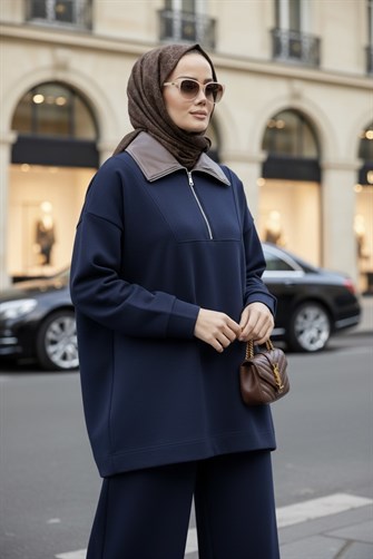 Oslo Comfort Set – Selanik Kumaş İkili Tesettür Takım Lacivert