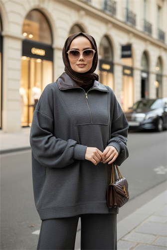 Oslo Comfort Set – Selanik Kumaş İkili Tesettür Takım Antrasit