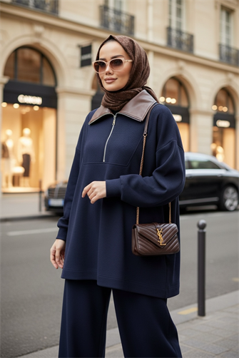 Oslo Comfort Set – Selanik Kumaş İkili Tesettür Takım Lacivert