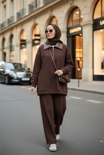 Oslo Comfort Set – Selanik Kumaş İkili Tesettür Takım Acıkahve