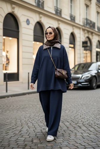 Oslo Comfort Set – Selanik Kumaş İkili Tesettür Takım Lacivert