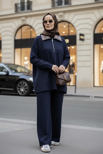 Oslo Comfort Set – Selanik Kumaş İkili Tesettür Takım Lacivert