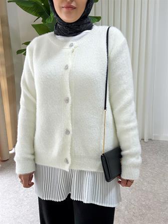 سترة كارديجان من صوف صوفي مهدب أبيض
