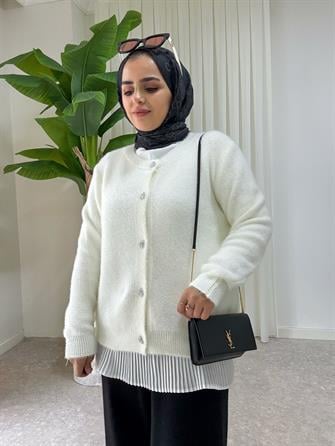 سترة كارديجان من صوف صوفي مهدب أبيض