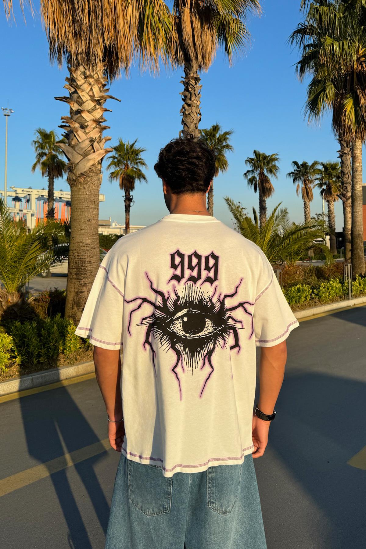 999 Baskı Detay Yan Dikişli Ekru Tişört