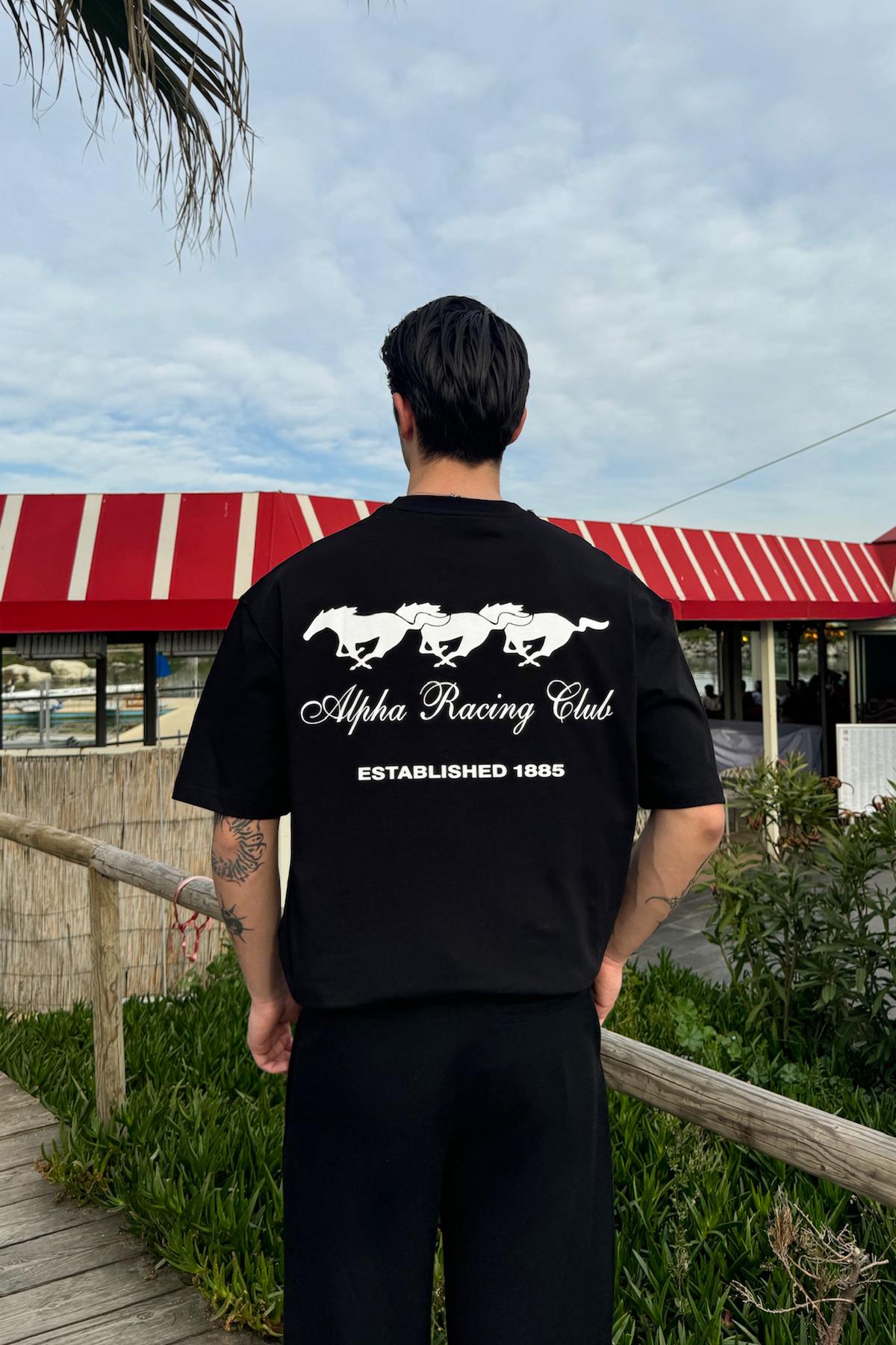 Alpha Racing Club Baskılı Siyah Tişört