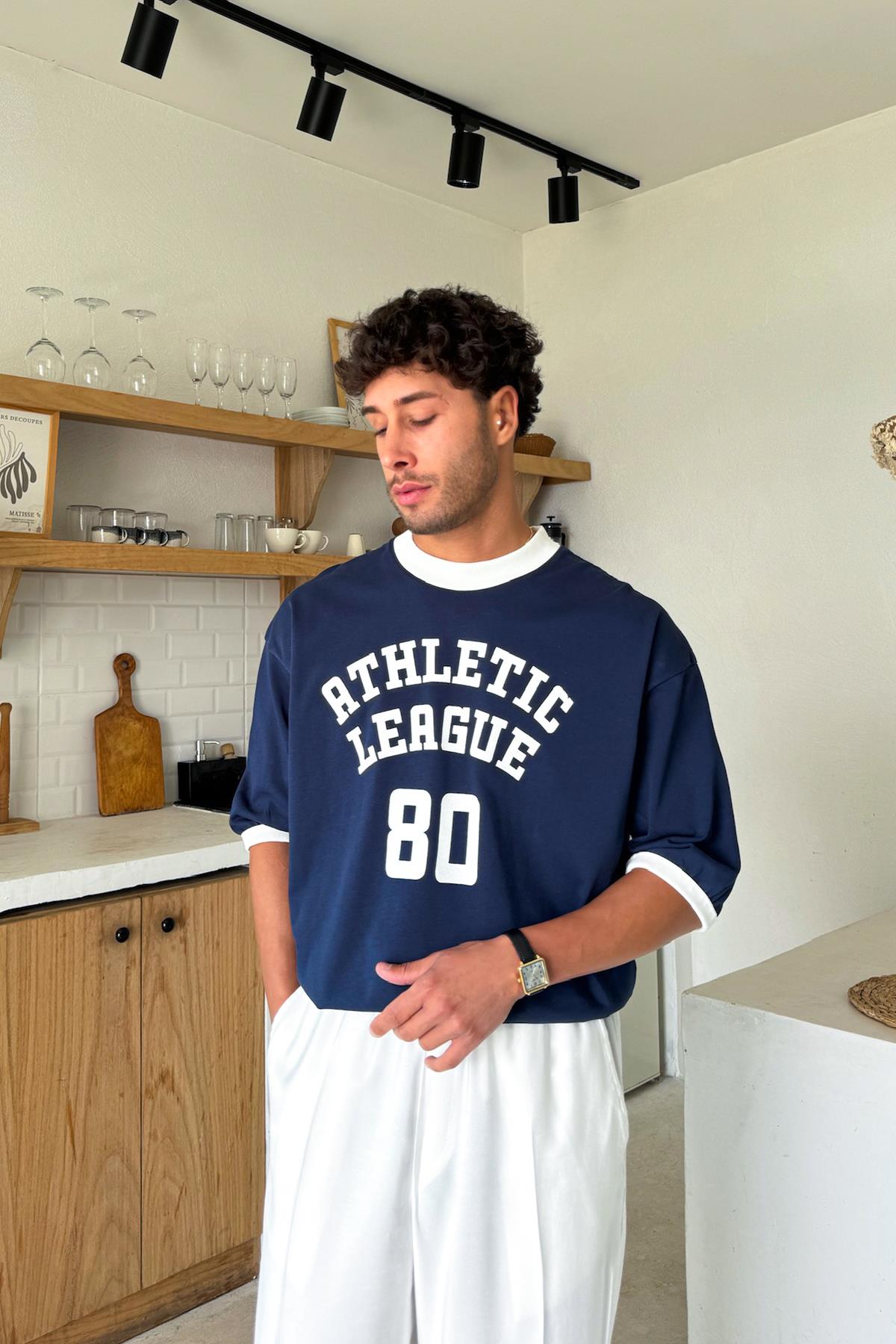 İndigo Athletic Baskılı Oversize Tişört