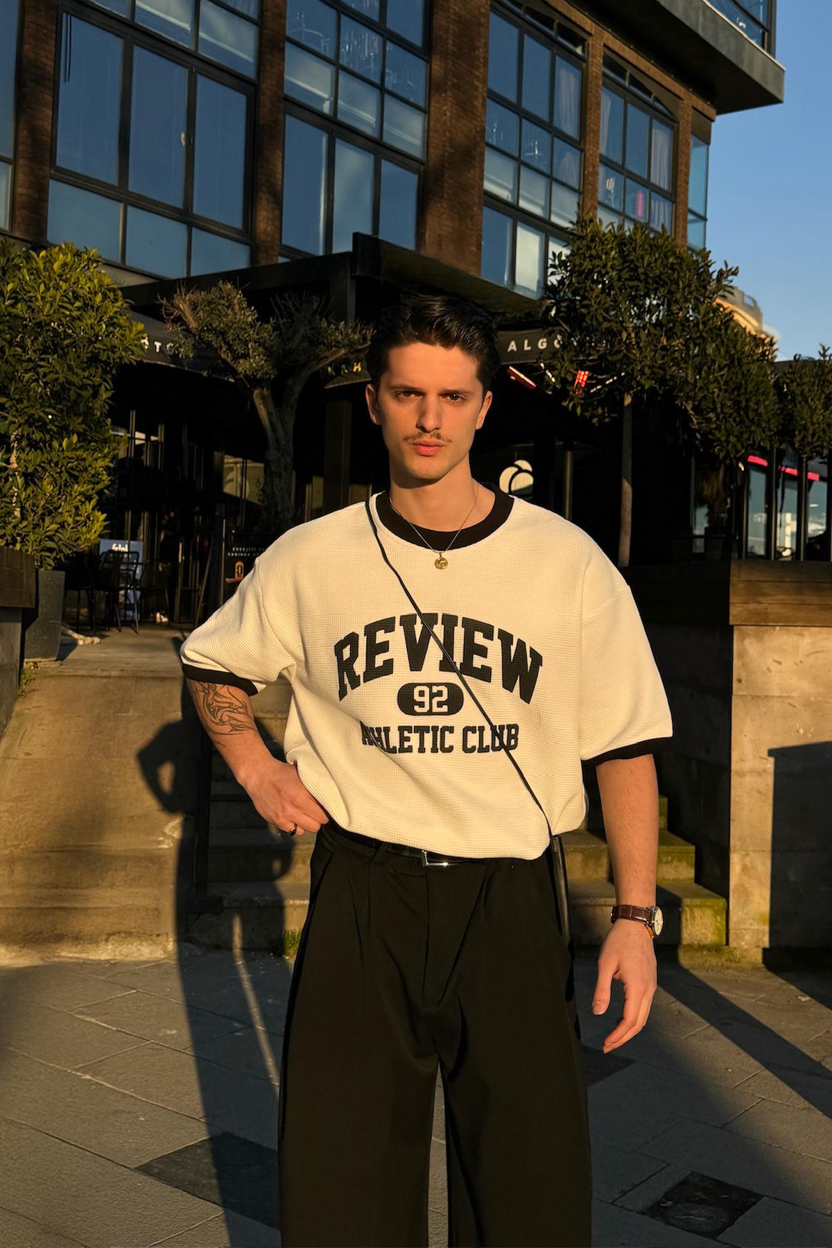 Athletic Club 92 Baskılı Ekru Oversize Tişört