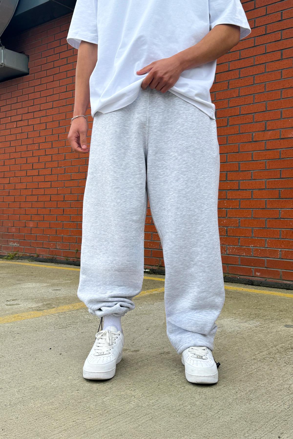 Ayarlanabilir Paça Basic Gri Melanj Baggy Eşofman Altı