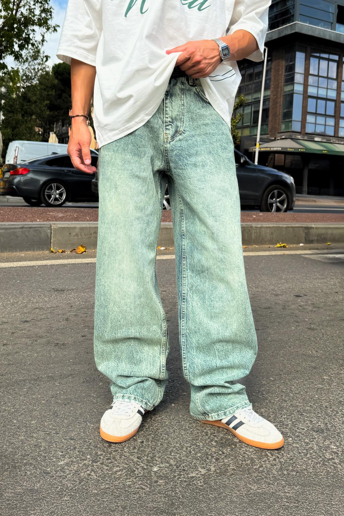 Basic Yeşil Baggy Jean