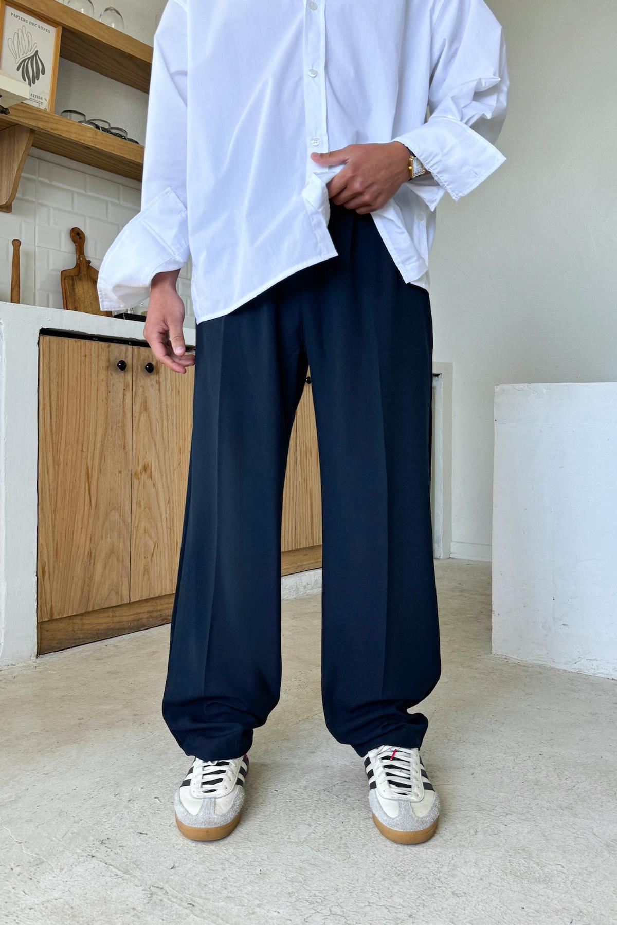 Lacivert Basic Kumaş Baggy Pantolon