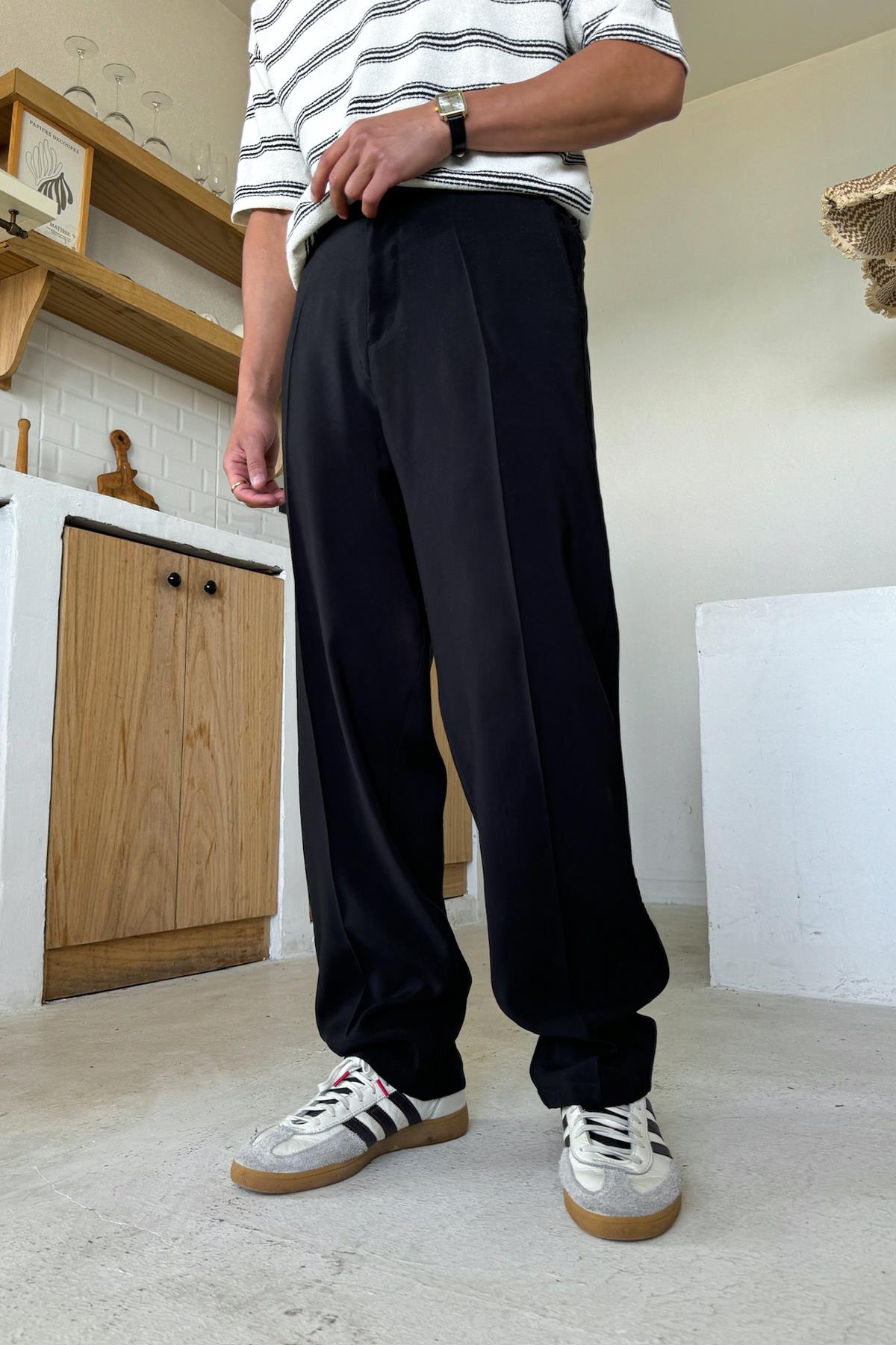 Siyah Basic Kumaş Baggy Pantolon