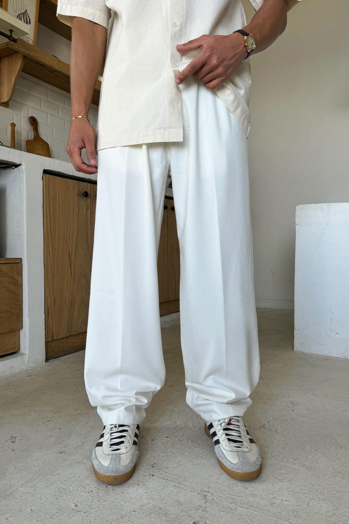 Ekru Basic Kumaş Baggy Pantolon