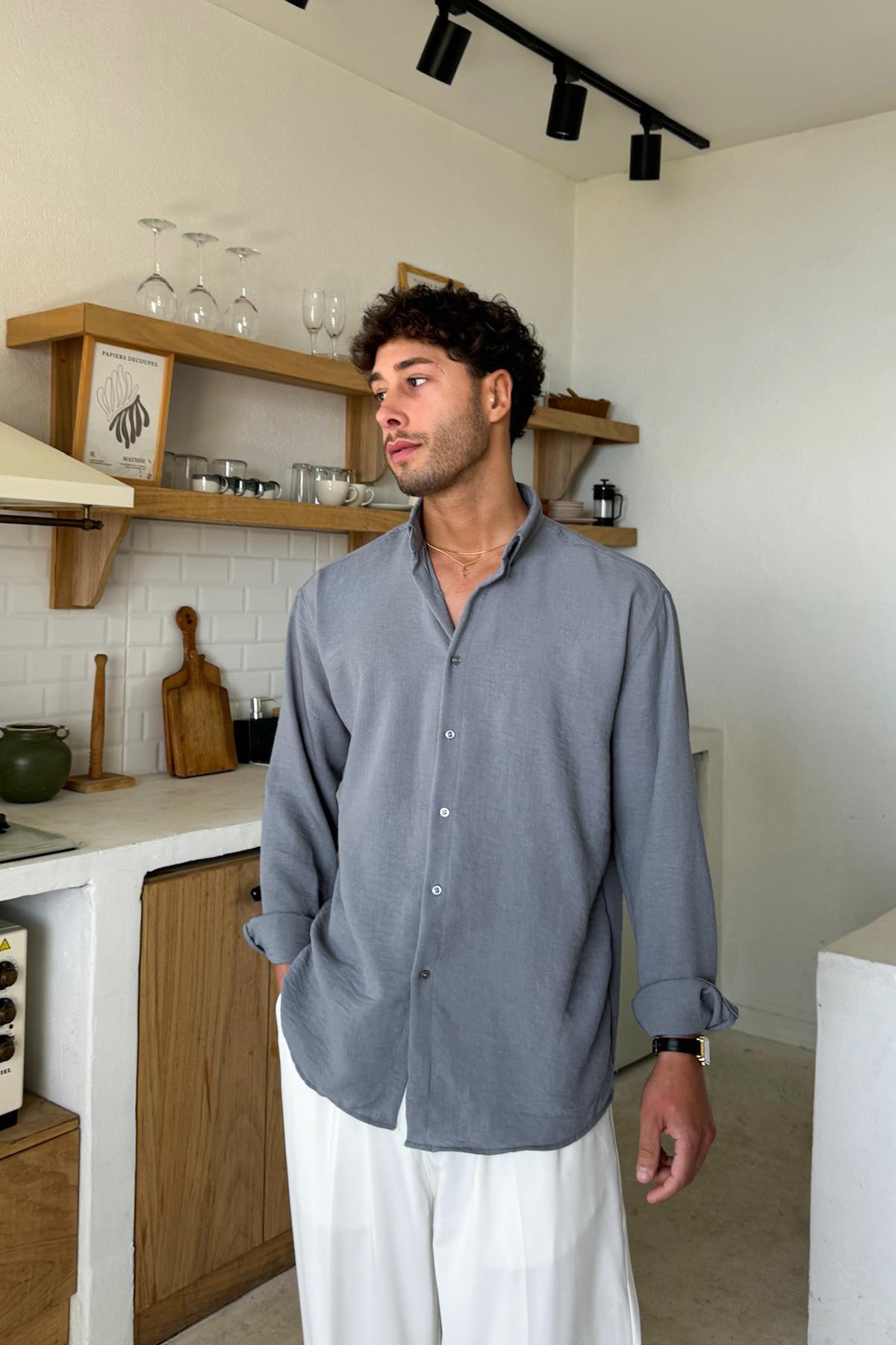 Füme Uzun Kollu Basic Oversize Gömlek