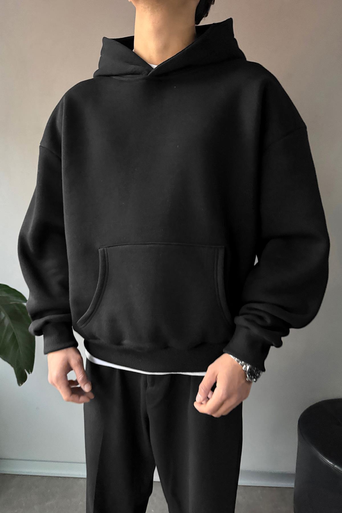 Basic Oversize Siyah Hoodie