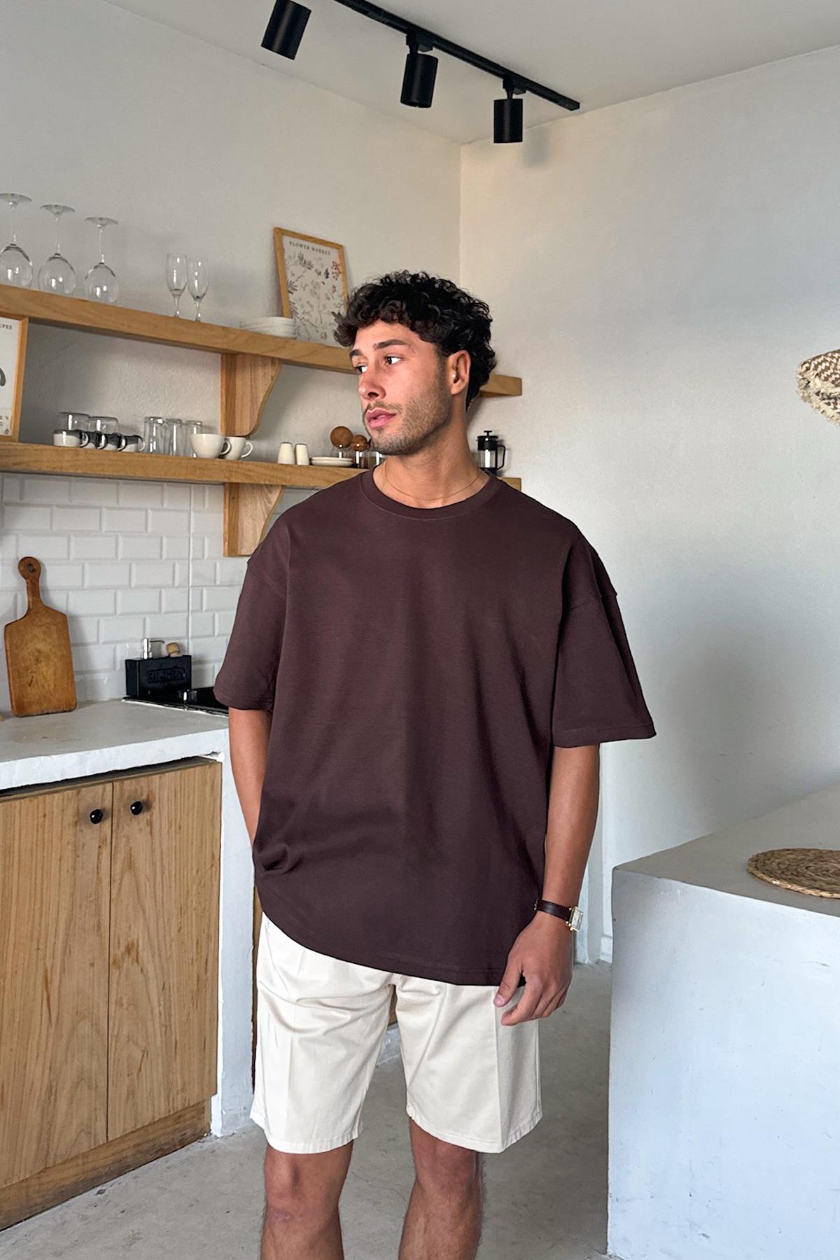 Kahverengi Basic Oversize Tişört