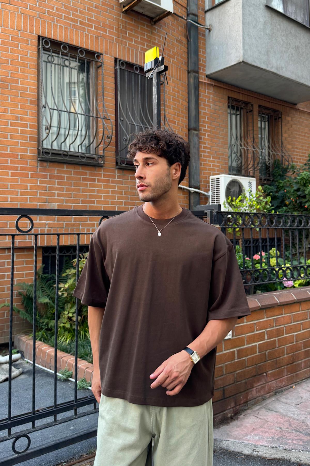Basic Açık Kahve Oversize Tişört