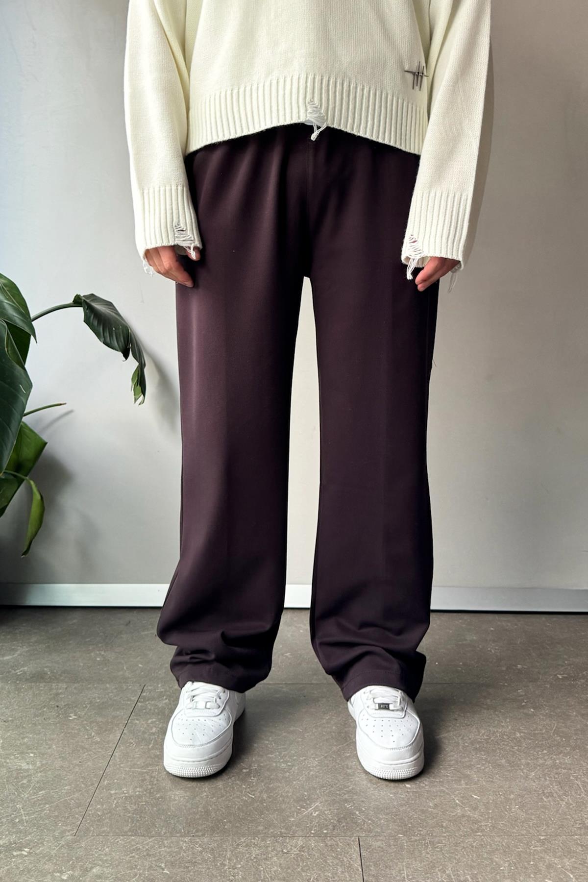 Bel Lastikli Basic Mürdüm Kumaş Pantolon