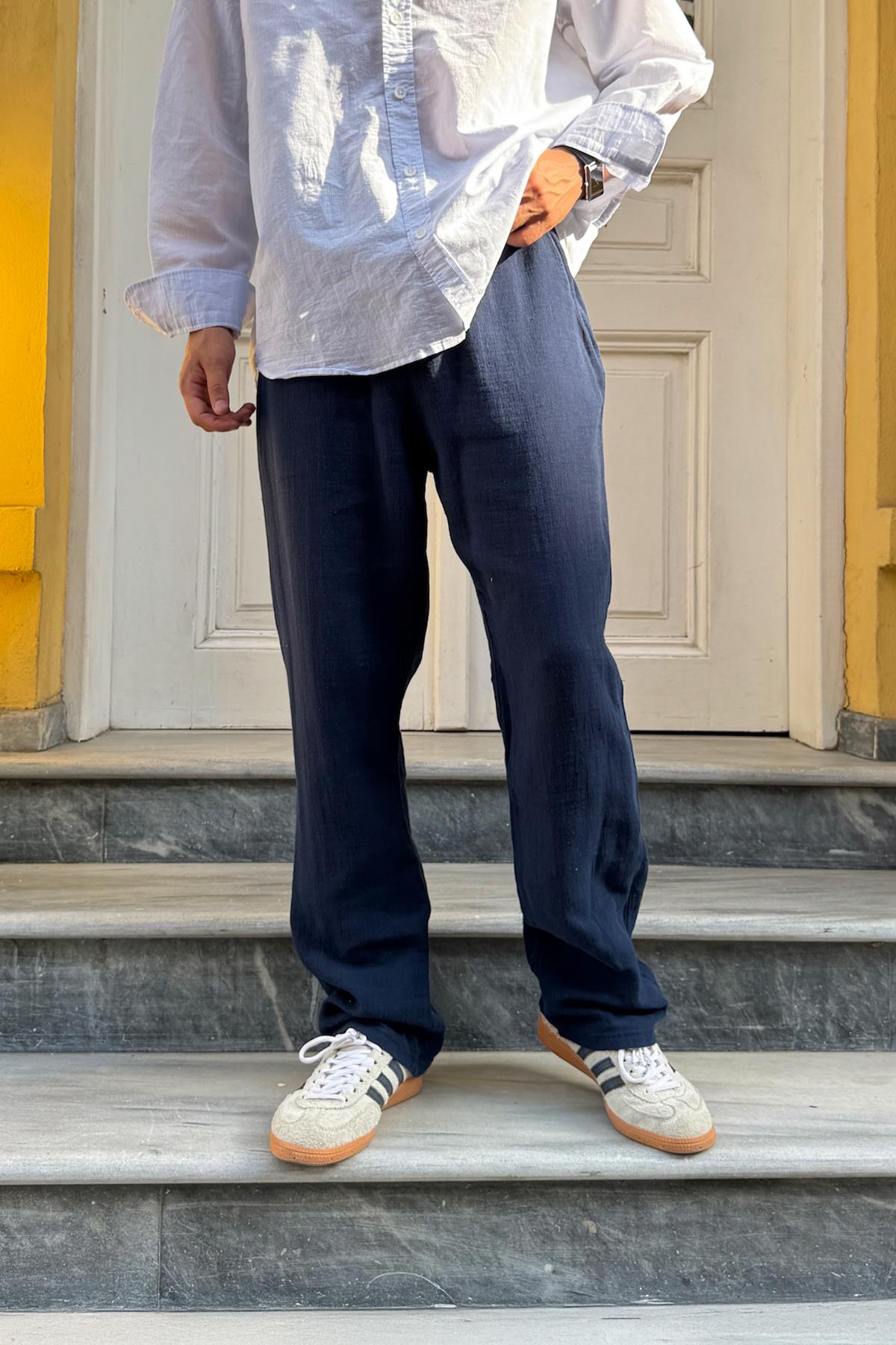 Bel Lastikli Lacivert Rahat Baggy Pantolon