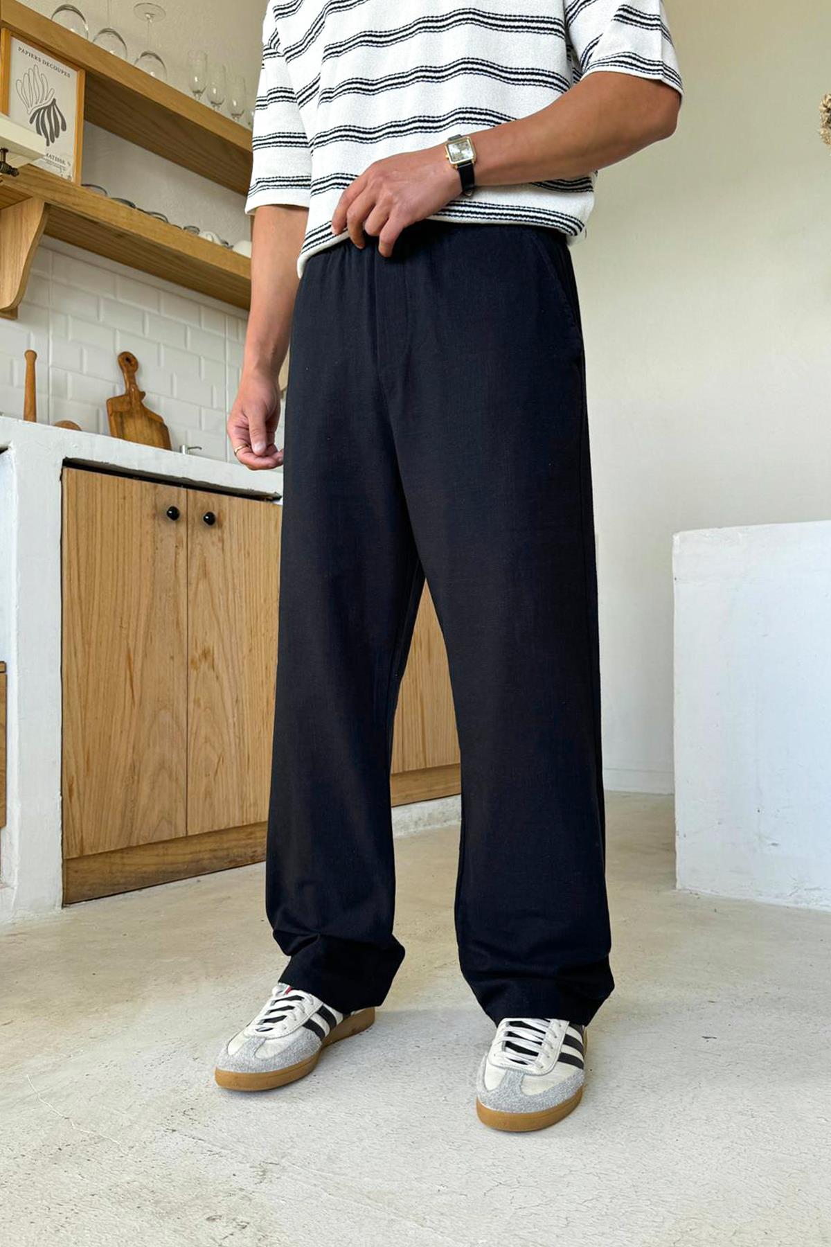 Lacivert Bel Lastikli  Regular Pantolon