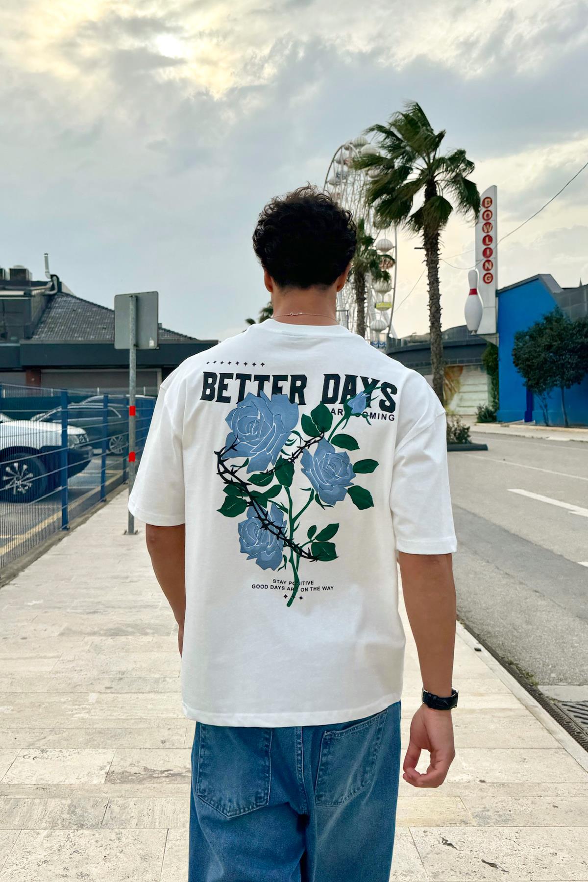 Better Days Baskılı Ekru Oversize Tişört