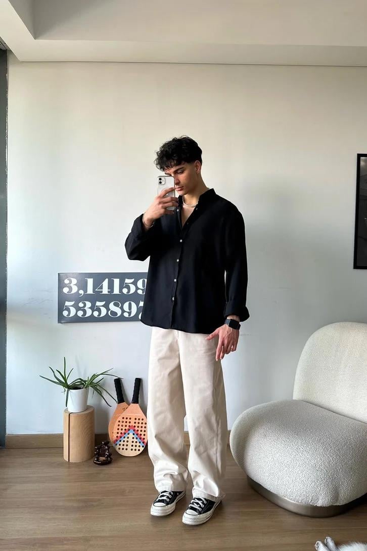 Chill Cozy Relax Fit Siyah Gömlek