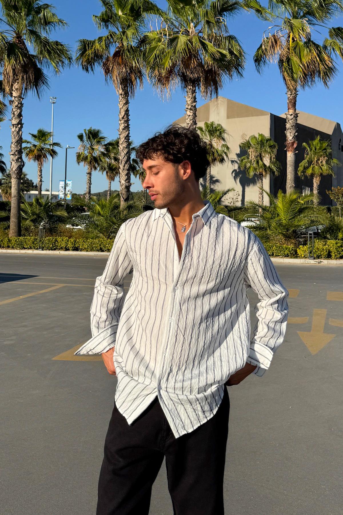 Çift Çizgili Oversize Gömlek