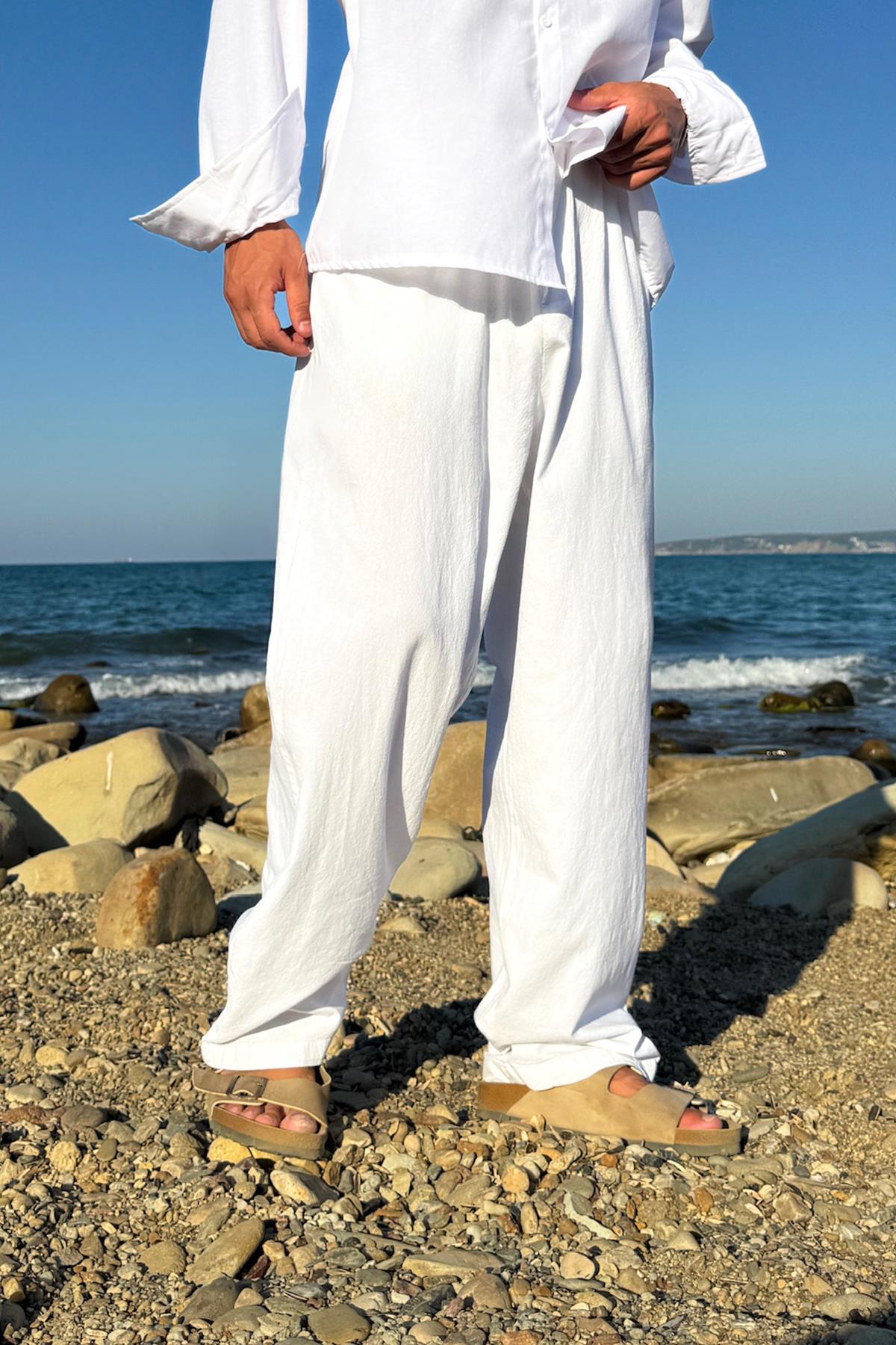Çift Pileli Keten Pantolon