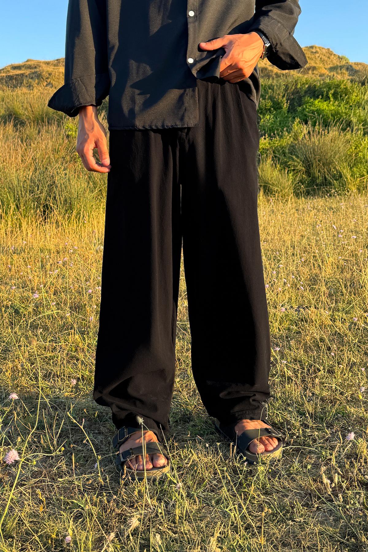 Çift Pileli Keten Pantolon