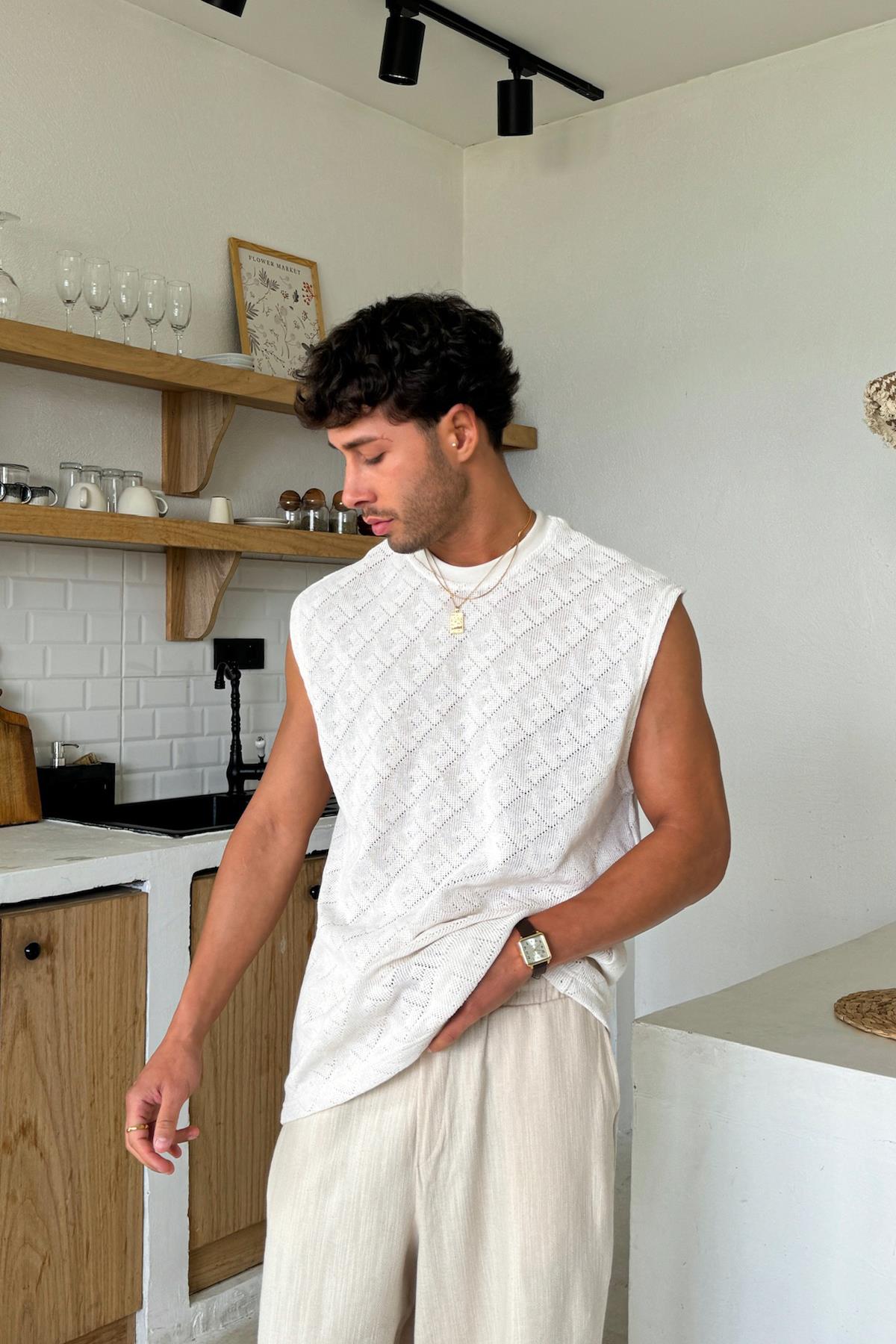 Ekru Desenli Oversize Atlet