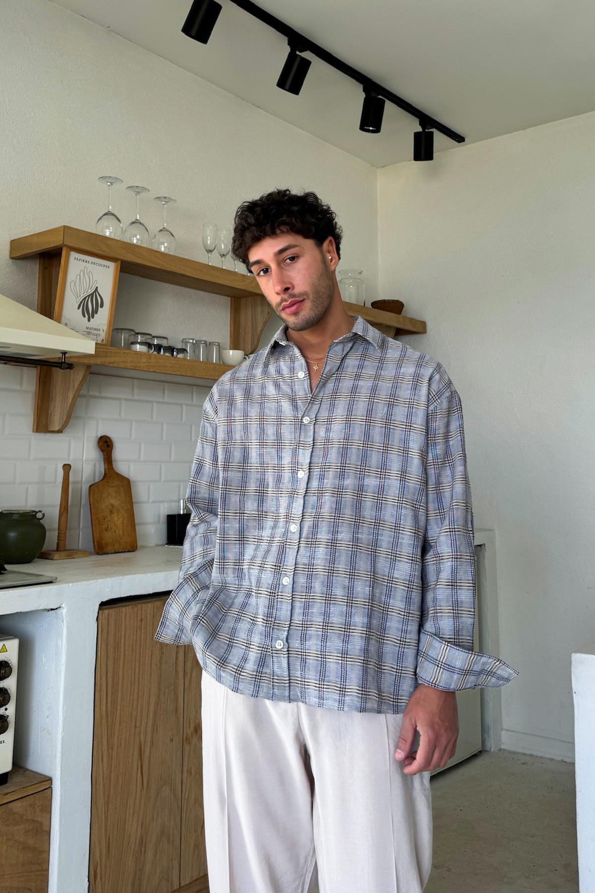 Ekose Desen Oversize Gömlek