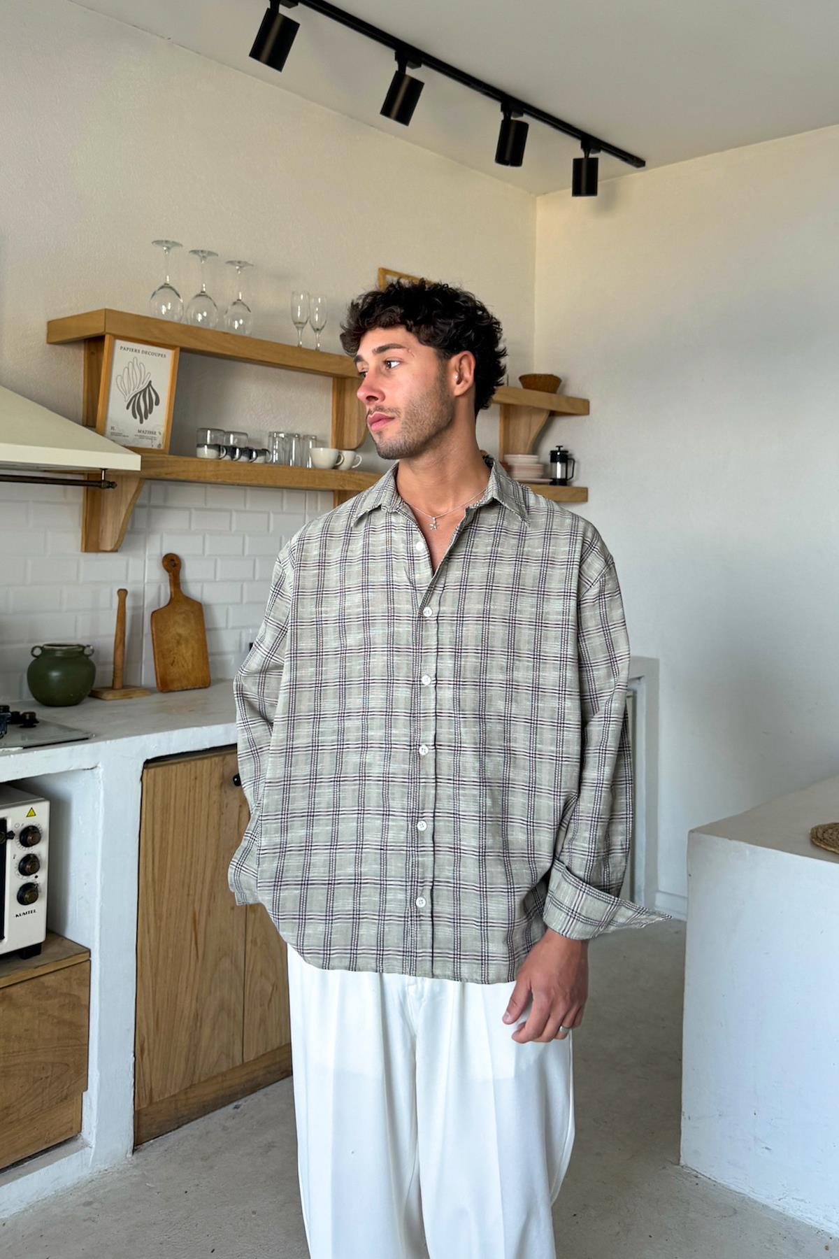 Ekose Desen Oversize Gömlek
