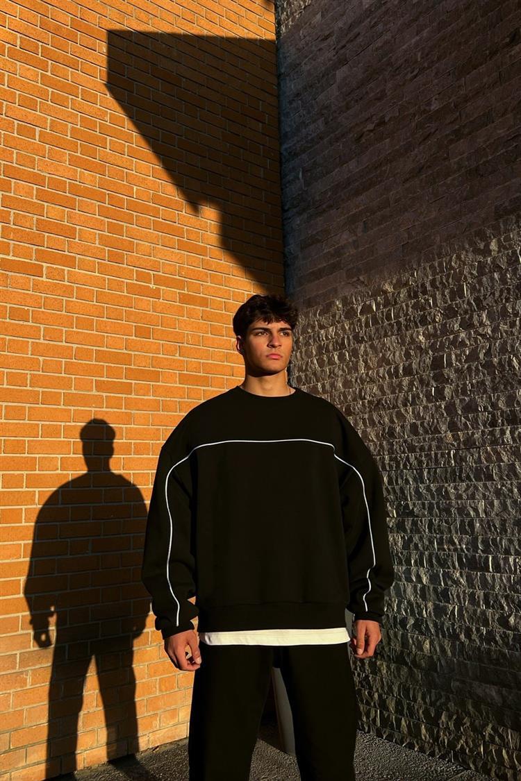 Flaw Atelier Old Skool Kalıp Siyah İçi Pamuklu Sweatshirt