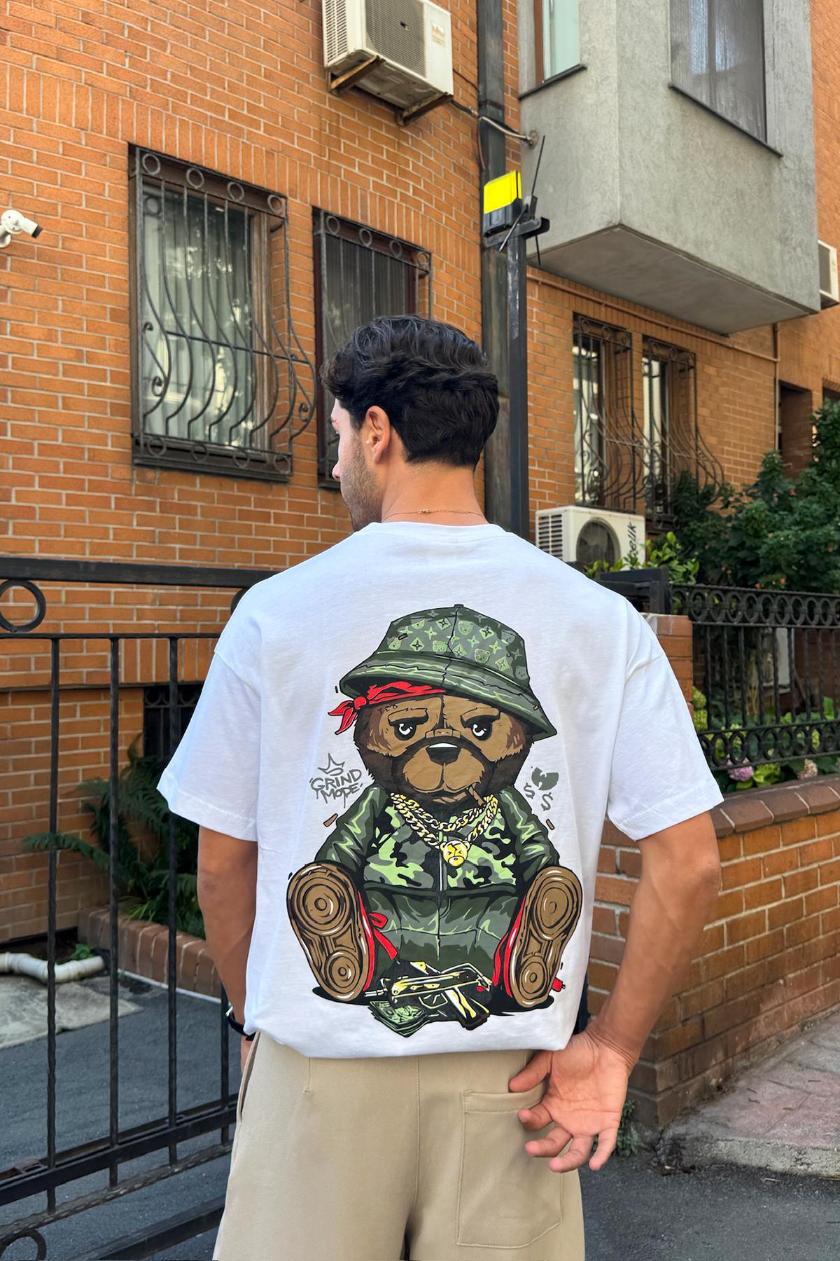 Gangsta Bear Sırt Baskılı Oversize Tshirt
