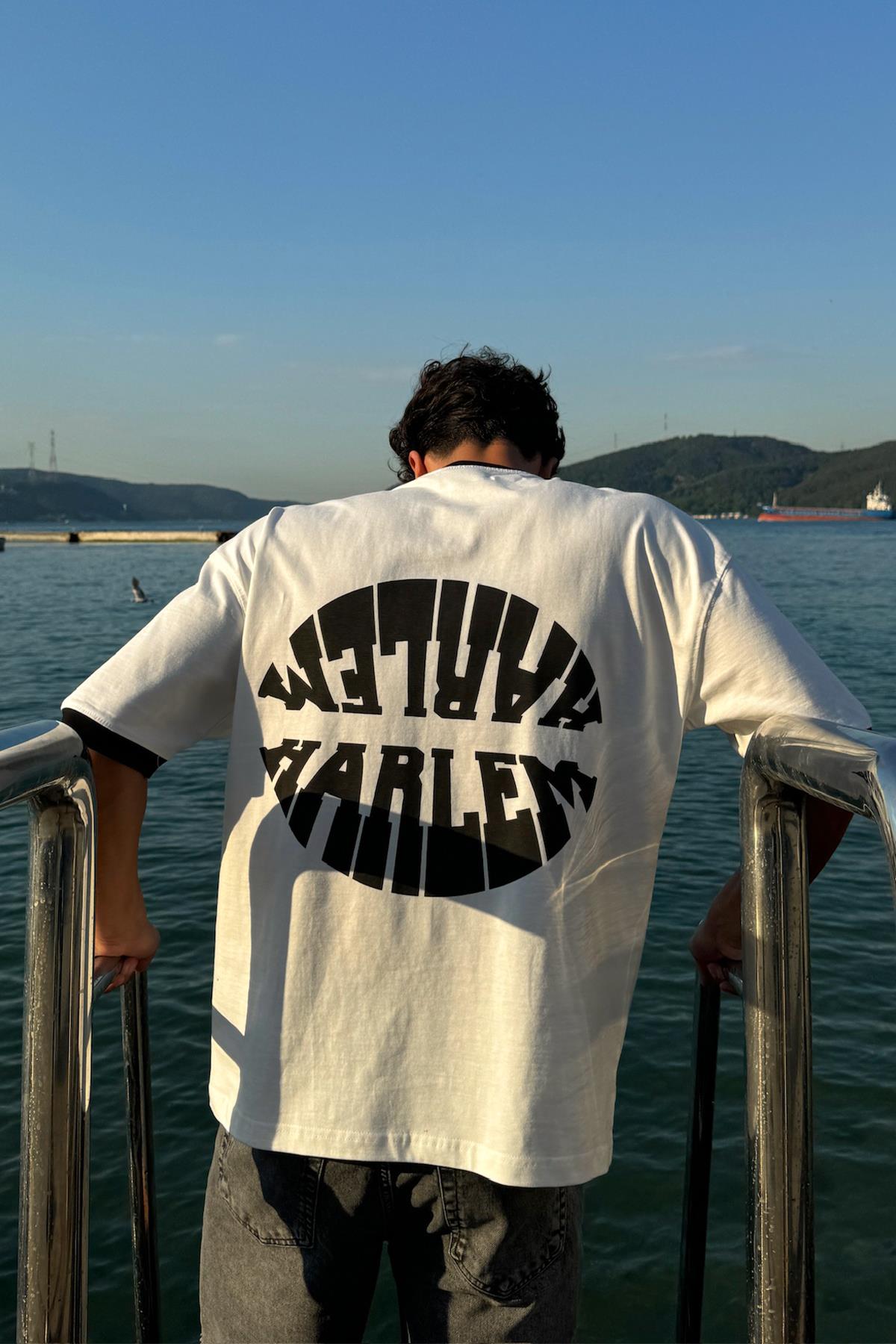 Harlem Baskılı Ekru Oversize Tişört