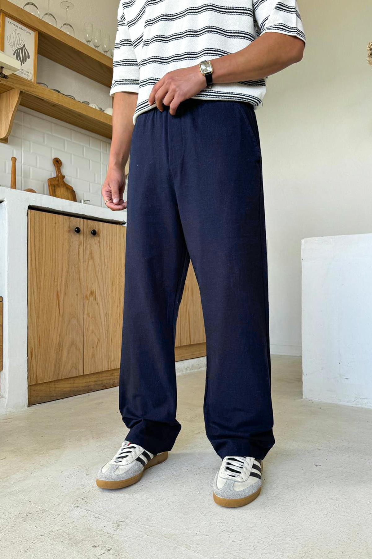 Lacivert Bel Lastikli  Regular Pantolon