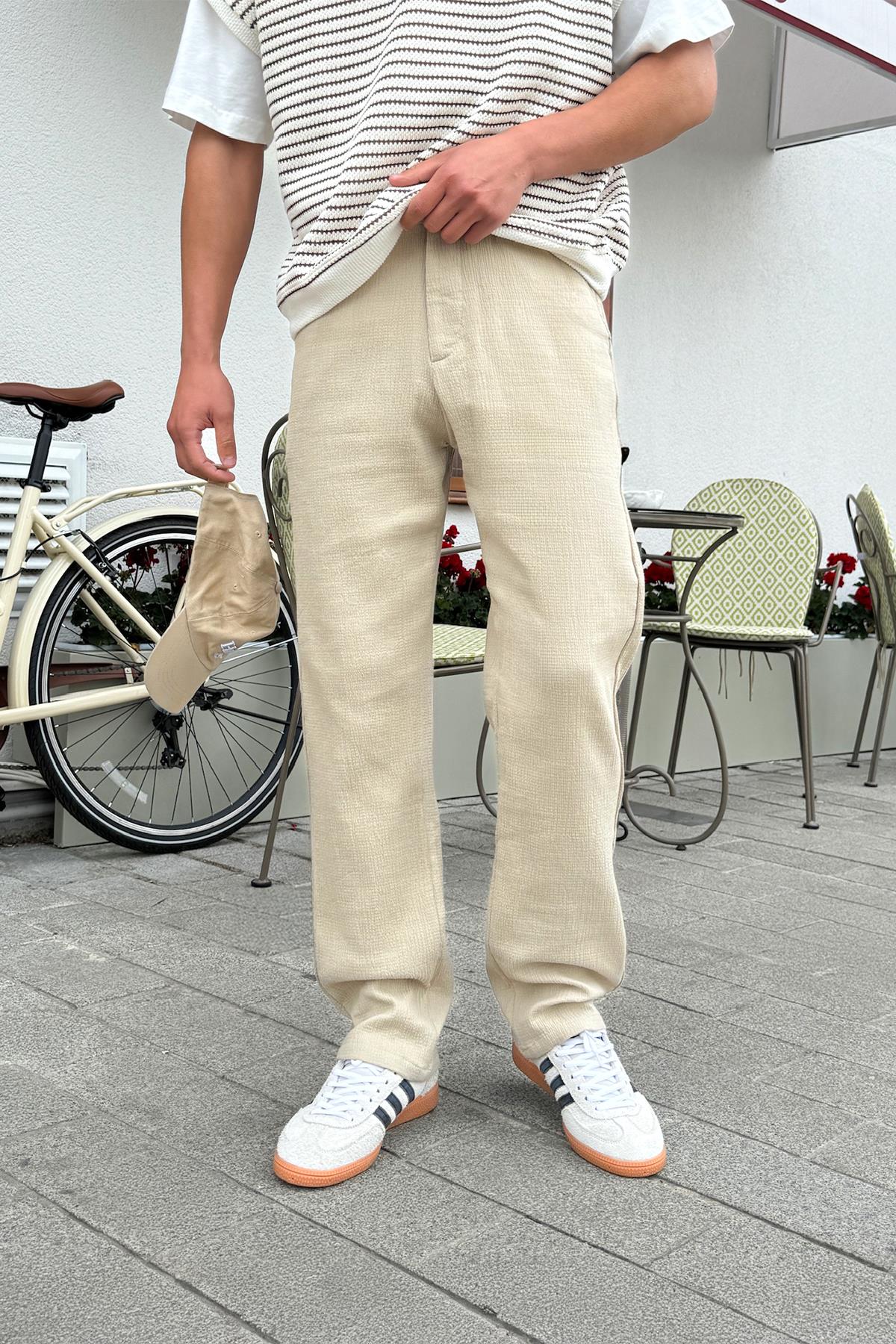 Müslin Kumaş Bej Baggy Pantalon