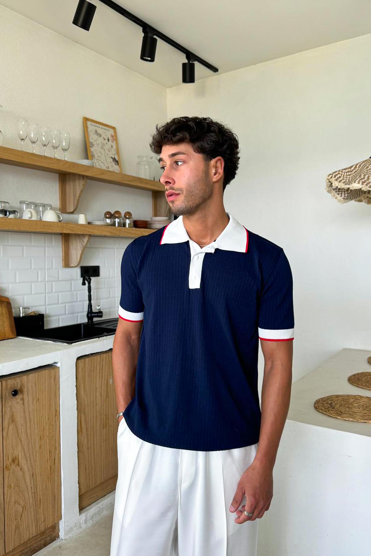 Lacivert Polo Yaka Triko Regular Tişört