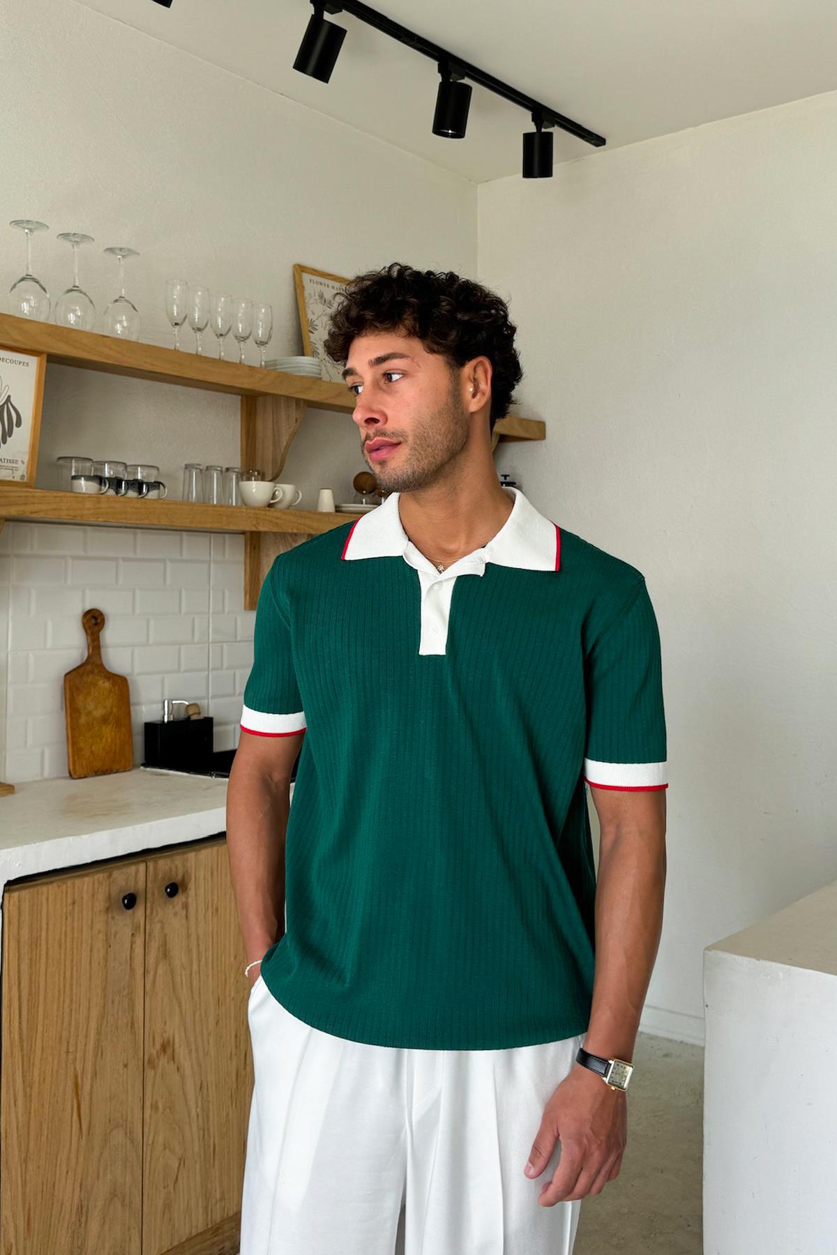 Yeşil Polo Yaka Triko Regular Tişört
