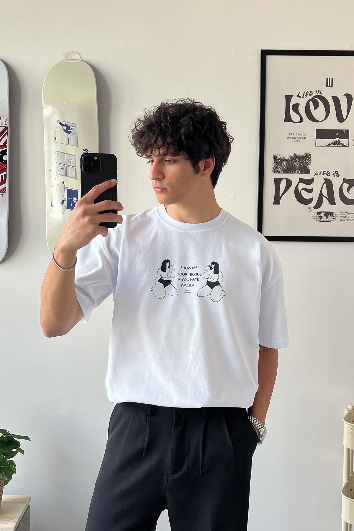 Racism Baskılı Oversize Tişört