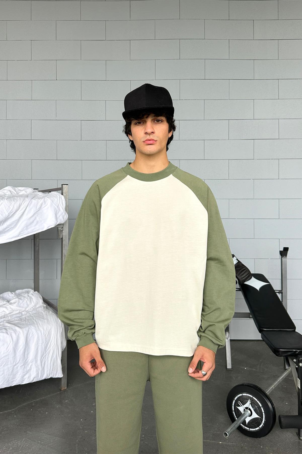 Flaw Atelier Reglan Kol Oversize Haki Long Sleeve Tişört