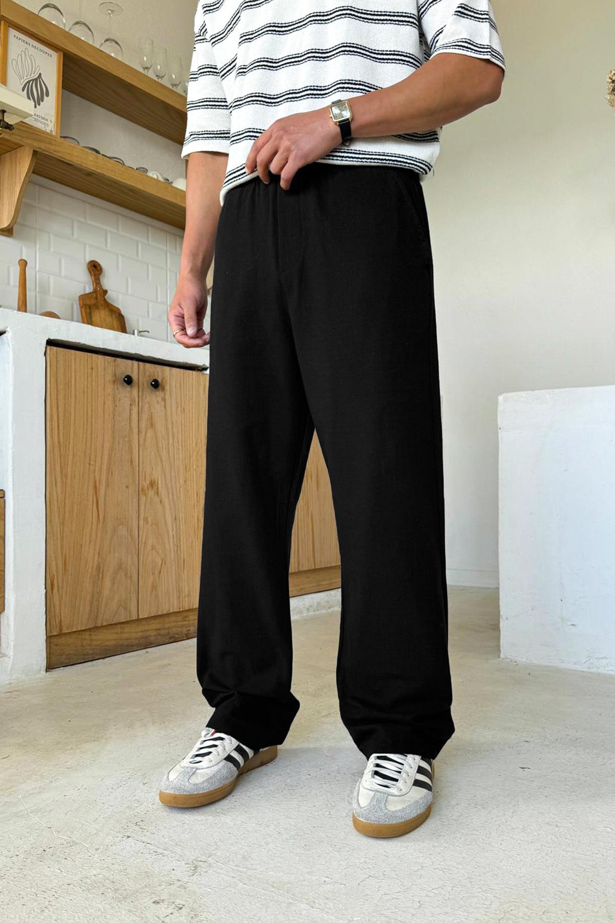 Siyah Bel Lastikli  Regular Pantolon