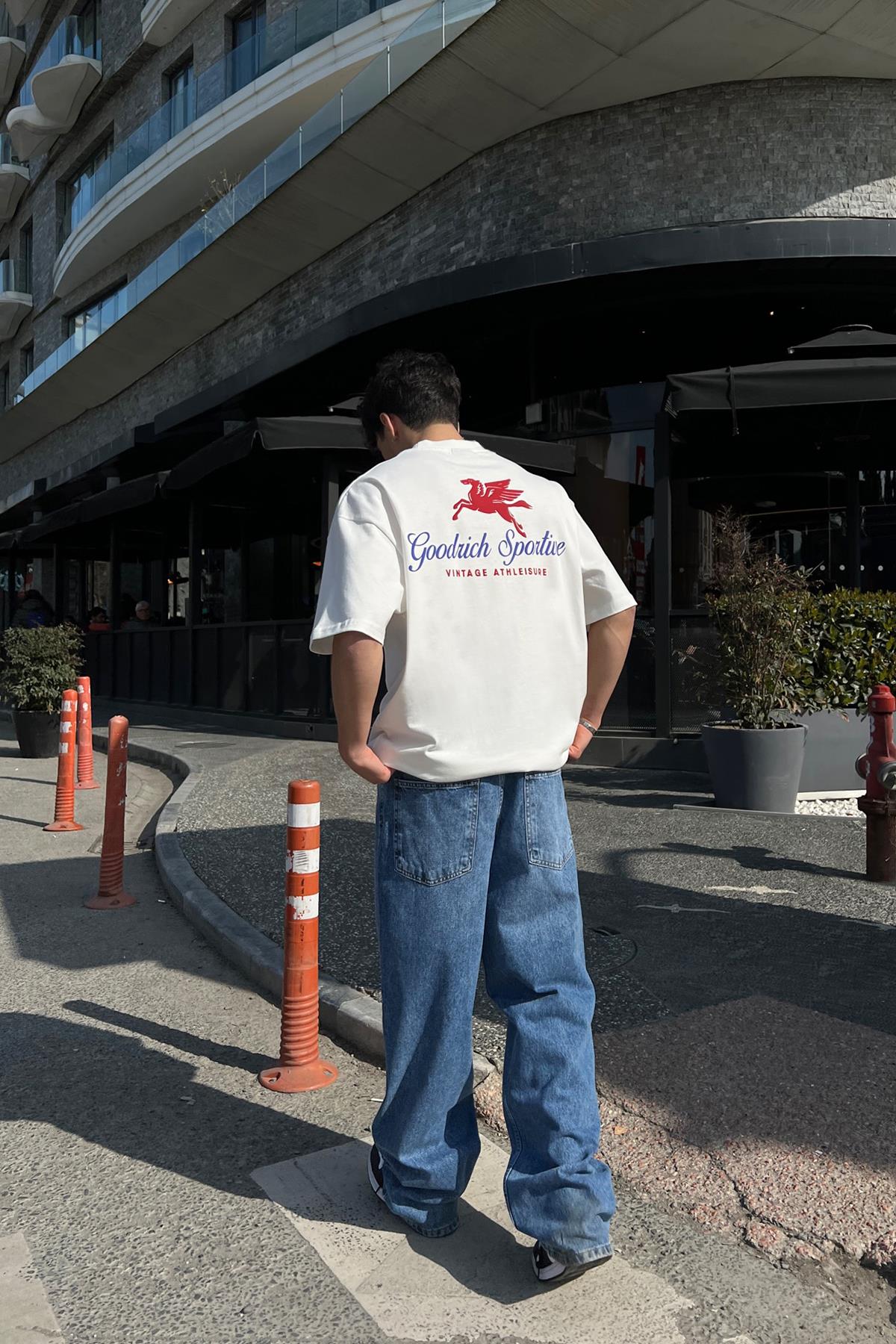 Vıntage Baskılı Ekru Oversize Tişört
