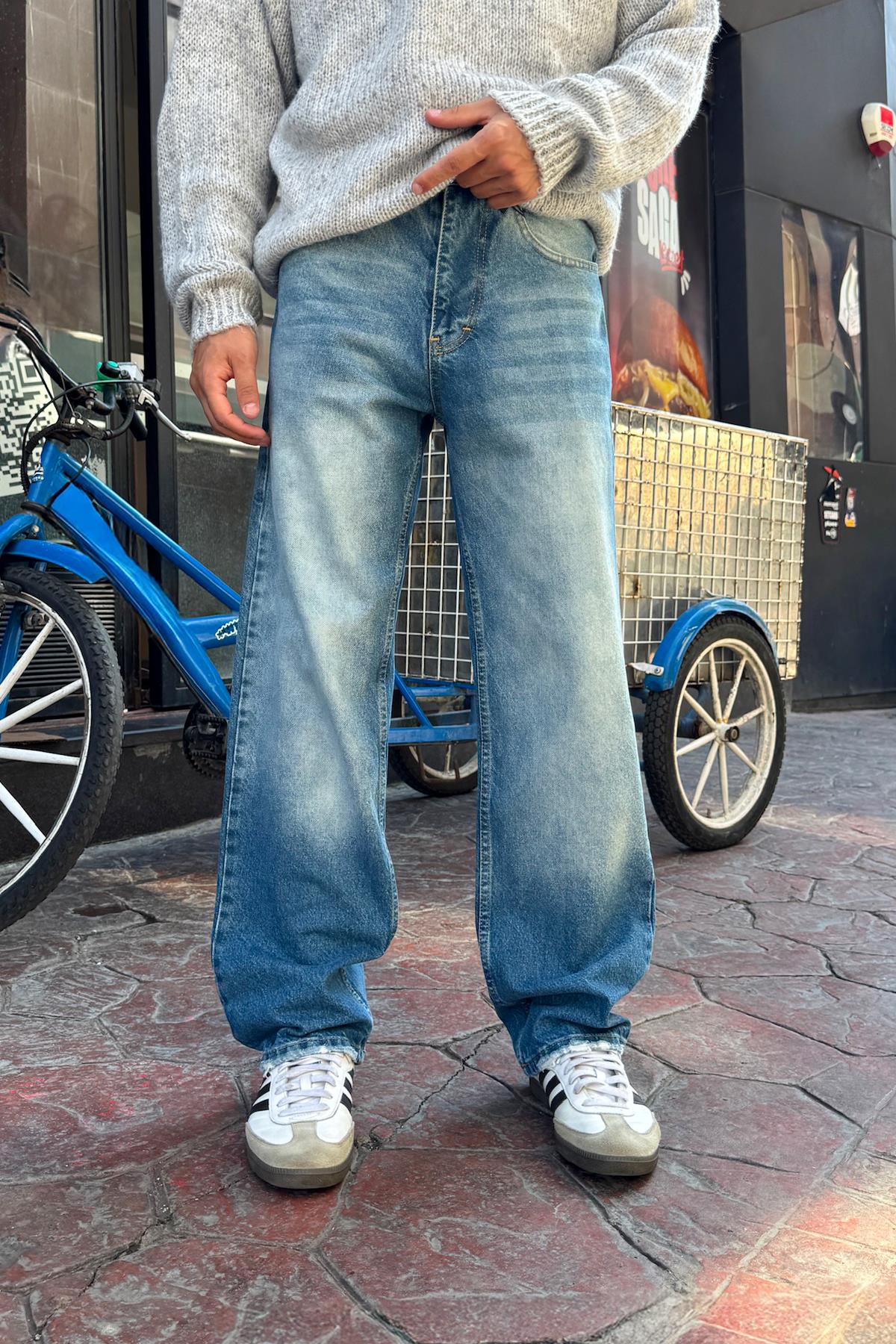 Yıkamalı Yeşil Baggy Fit Jean