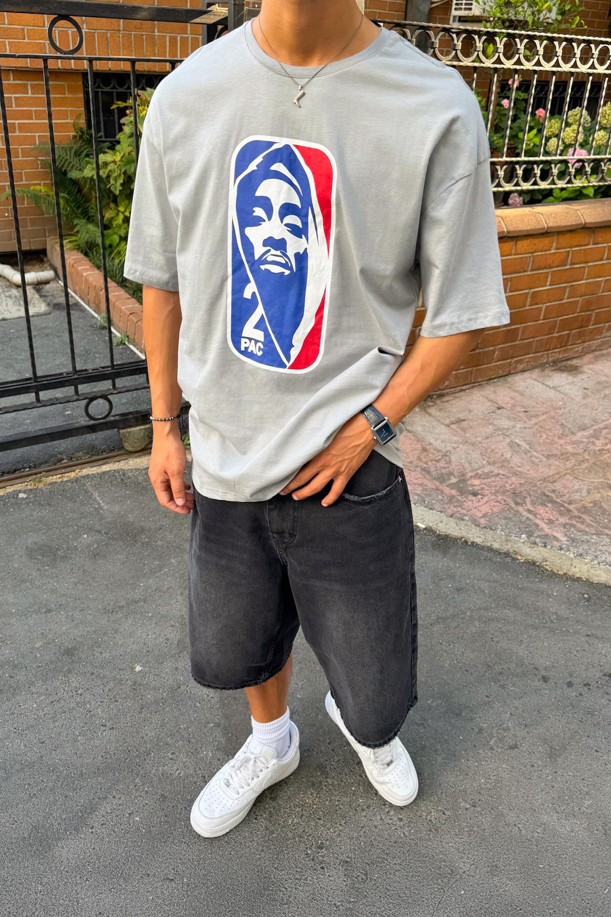 2pac Baskılı Oversize Tshirt