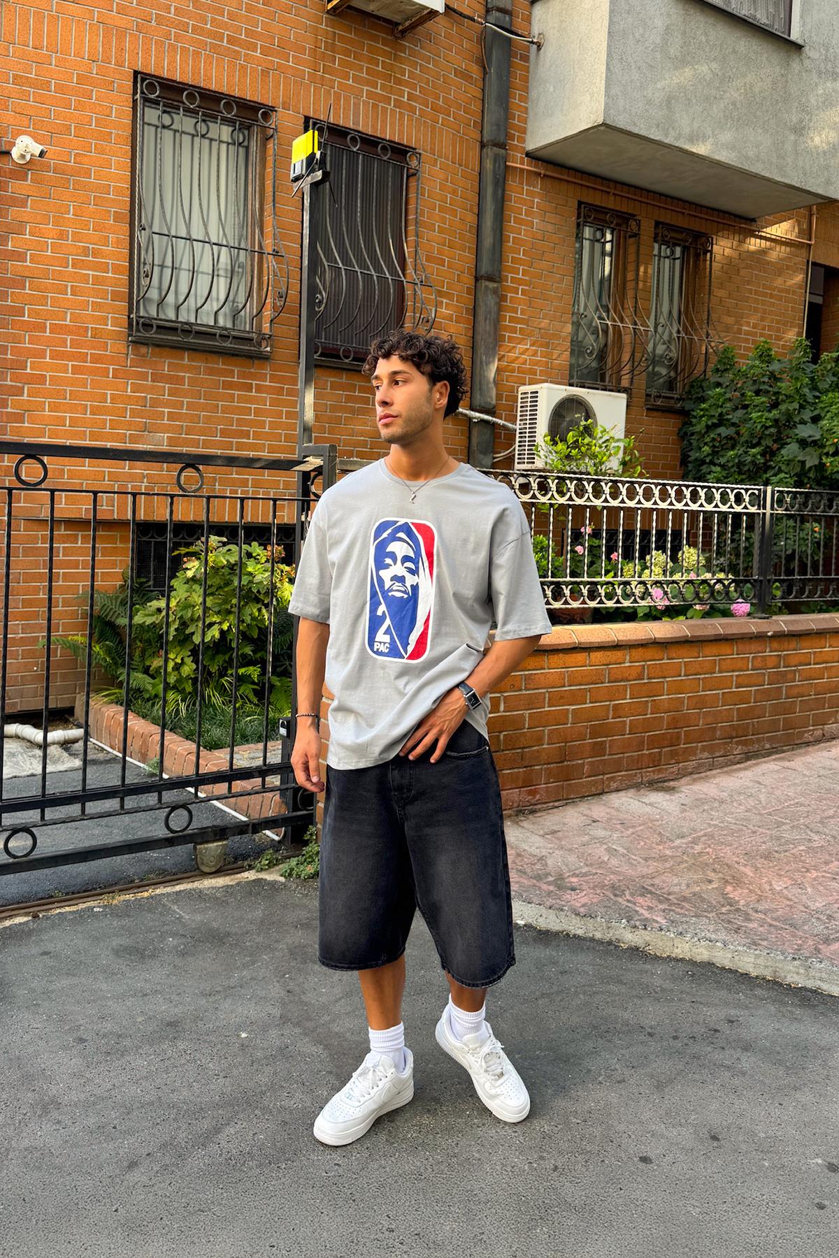2pac Baskılı Oversize Tshirt