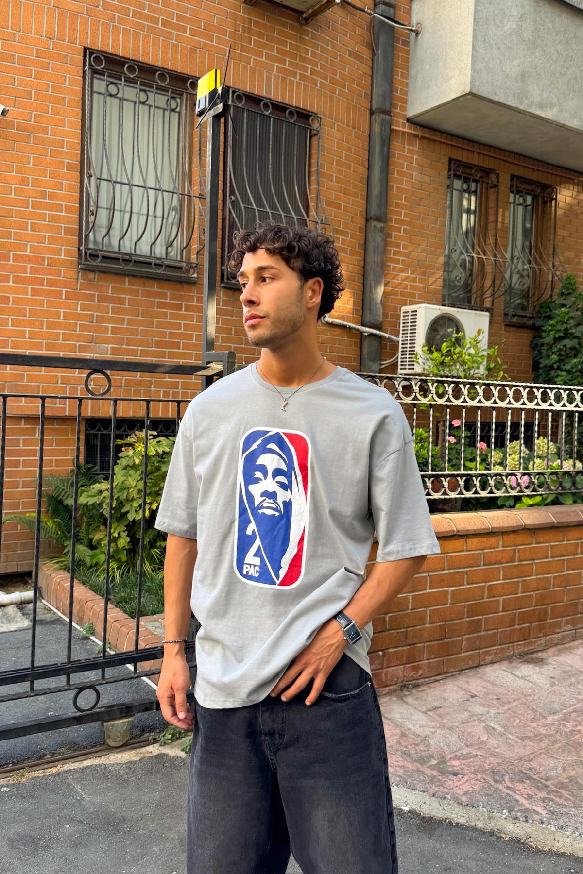2pac Baskılı Oversize Tshirt