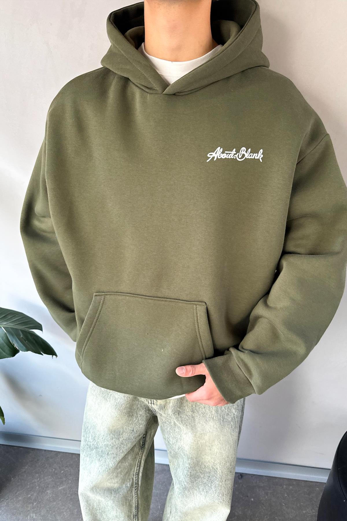 About Blank Baskılı Haki Oversize Hoodie