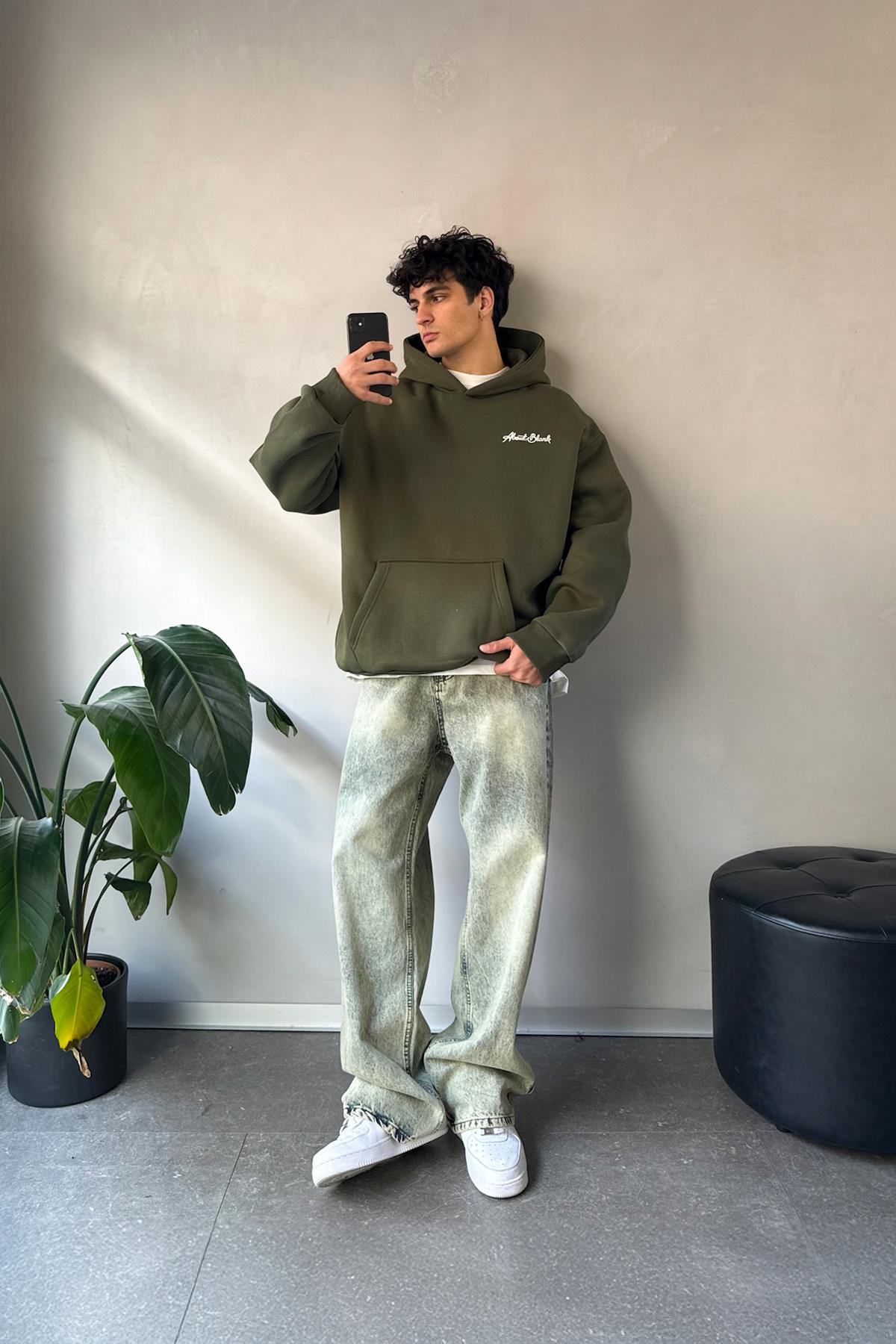About Blank Baskılı Haki Oversize Hoodie
